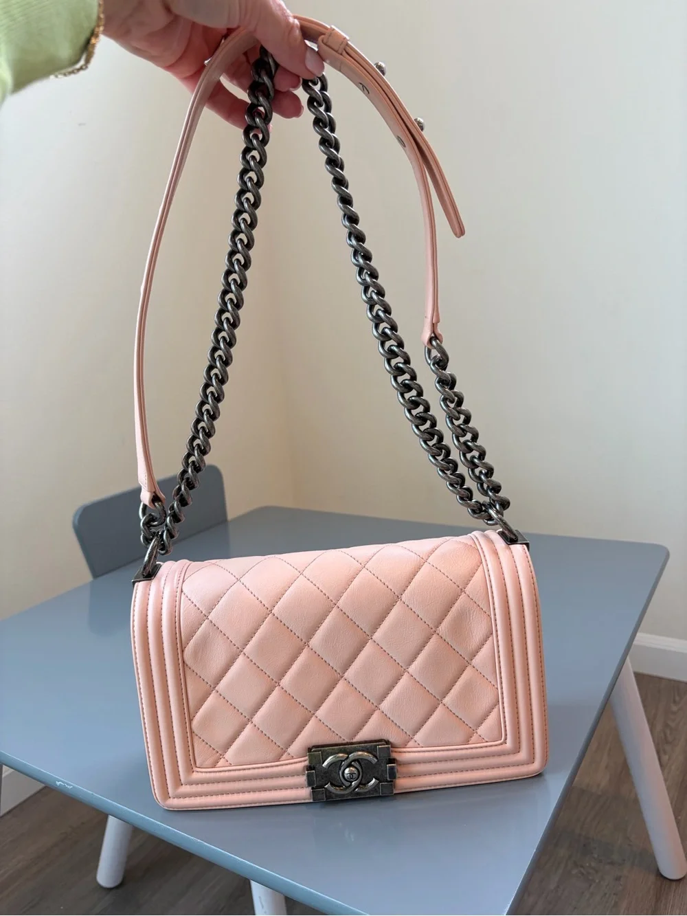 CHANEL Soft Peach Leather Shoulder Bag